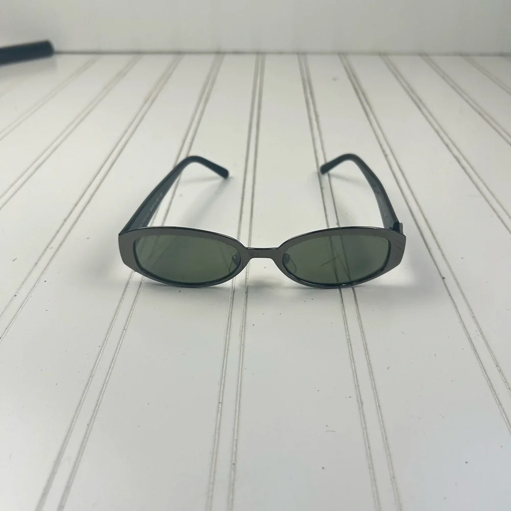 Gai Mattiolo Black Oval Sunglasses – Dark Green Lenses, Vintage Designer Italy